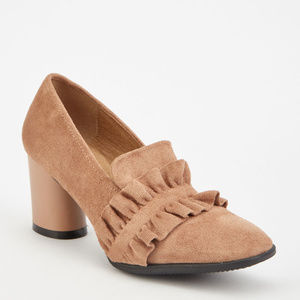 Ruffle Trim Suedette chunky Heeled Loafers